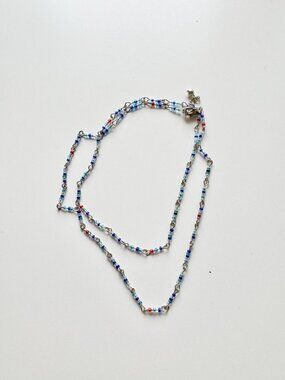 Vintage Y2K Unbranded Silver Tone Blue Beaded Chain Necklace